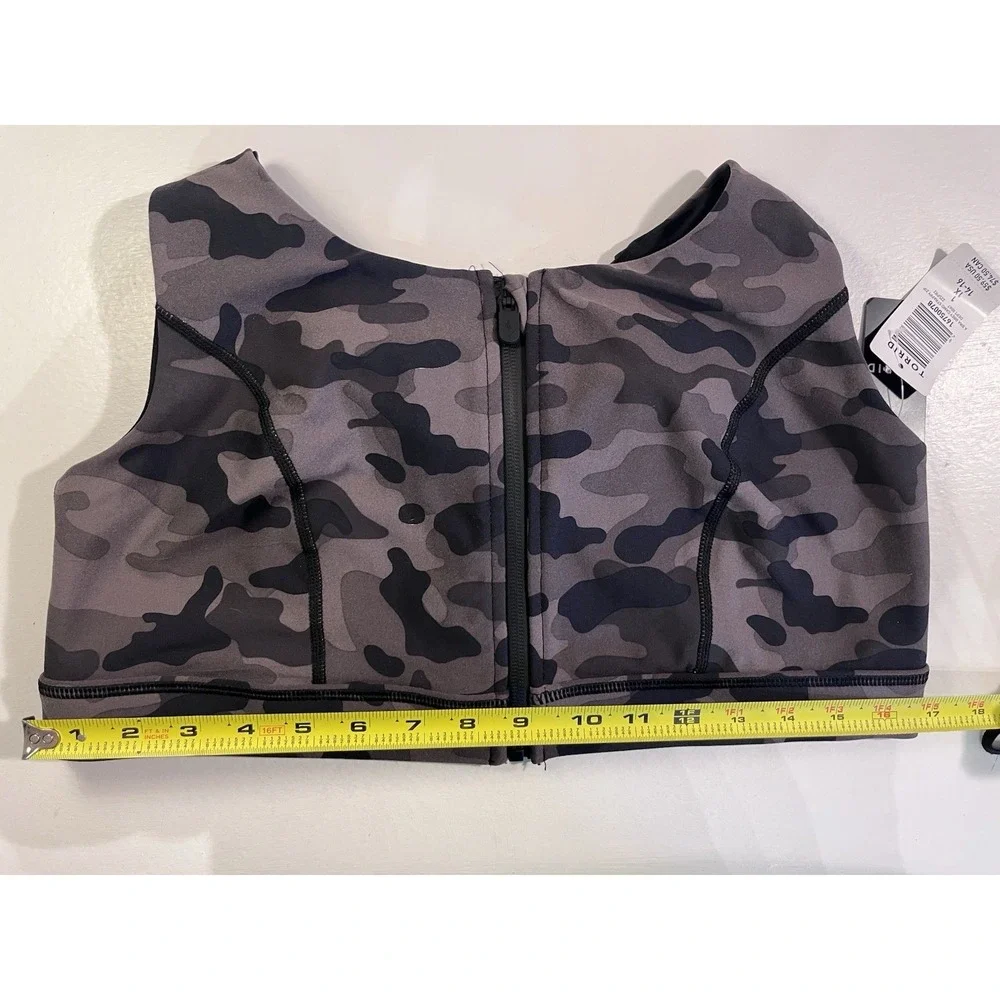 NWT Torrid Happy Camper Camo Zip Front Sports Bra 1X 14/16 Strappy Back Plus